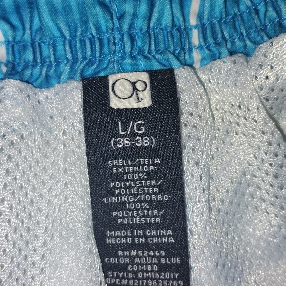 Ocean Pacific (OP) board shorts blue swim trunks with a white plaid pattern L - Picture 3 of 5